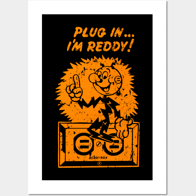 plug in reddy kilowatt distressed orange Wall Art by Sayang Anak